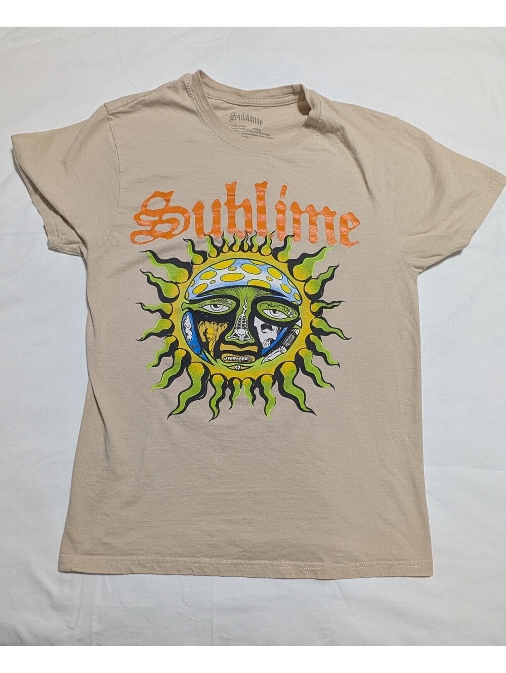 Sublime Tan Sun Face Logo Graphic Band T-Shirt Size Small S Cotton